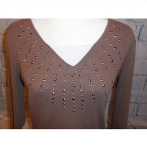 Karen Scott Women's S Sequin Brown 3/4 Sleeve Top